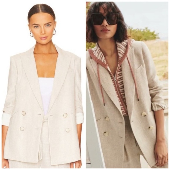 Veronica Beard Parineti Double Breasted Dickey Blazer Silver Cream Size 2